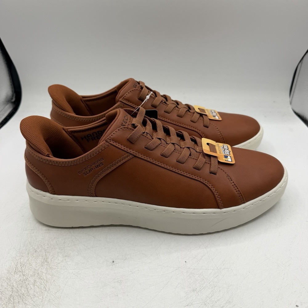 Skechers Court Break Double Vented Shoes Mens Sz 11.5 Cognac Hands Free Slip-ins